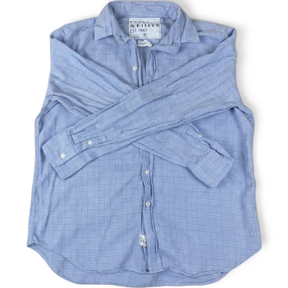 Frank & Eileen Eileen Blue Plaid Cotton Cashmere Button Up Shirt Womens XS